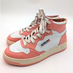 Autry Medalist Mid Top Leather Two Tone Sneaker Shoes Orange/White Sz US10 EU40